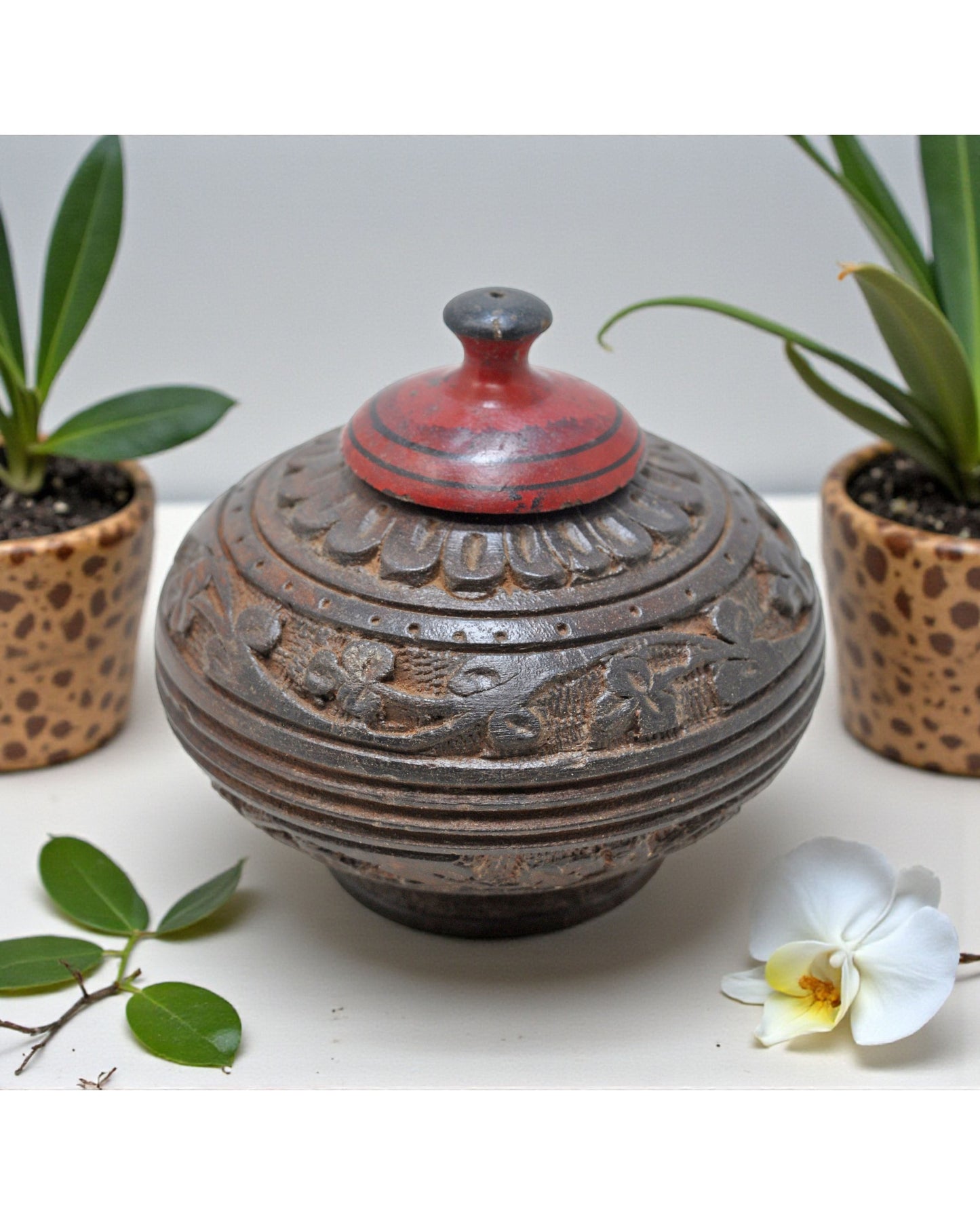 Antique Wooden Kum Kum Powder Tika Box Original Old Hand Carved