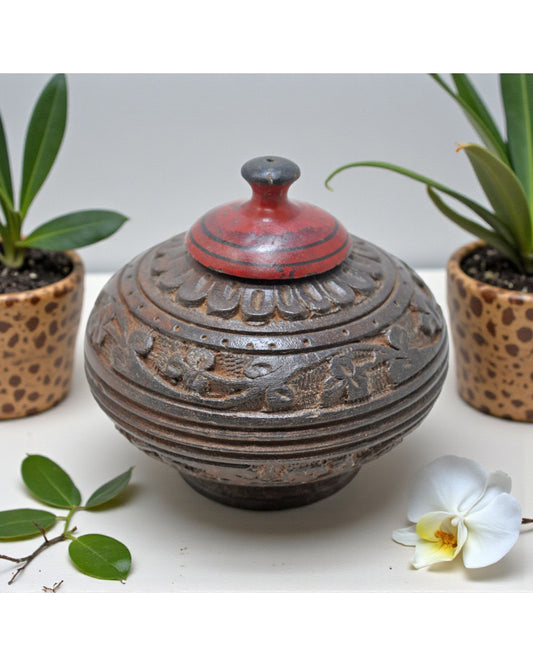 Antique Wooden Kum Kum Powder Tika Box Original Old Hand Carved