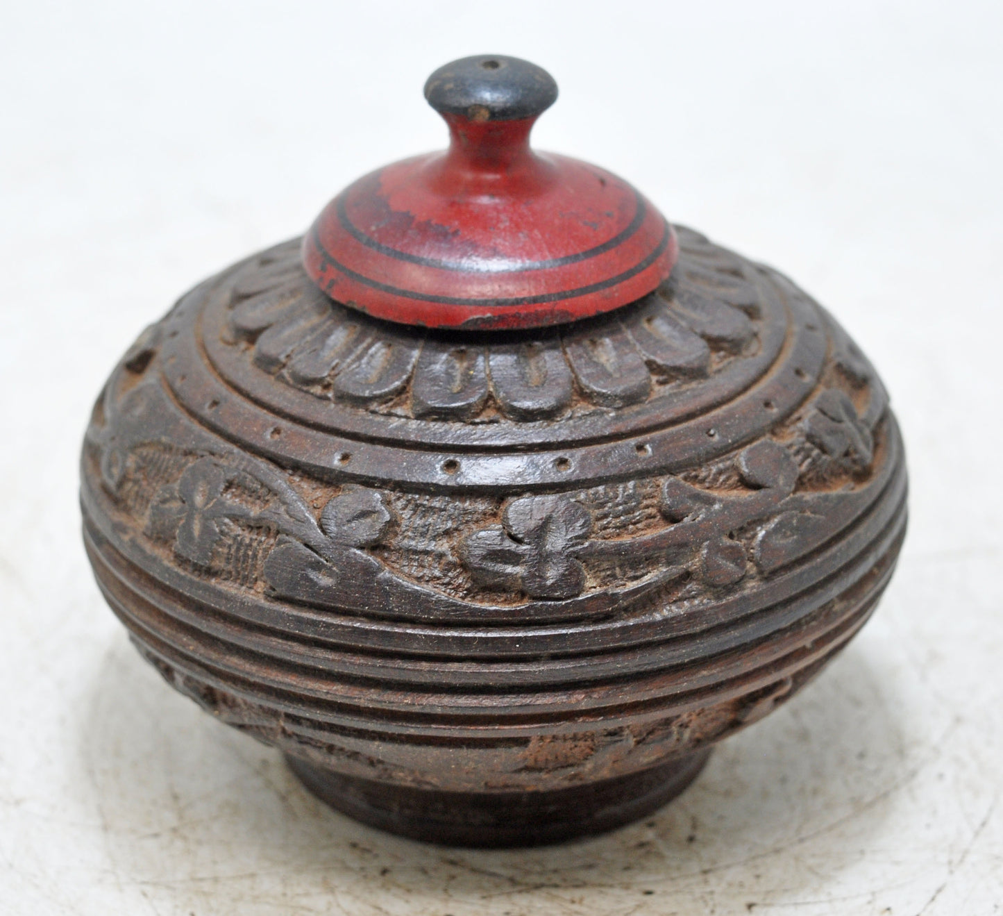 Antique Wooden Kum Kum Powder Tika Box Original Old Hand Carved
