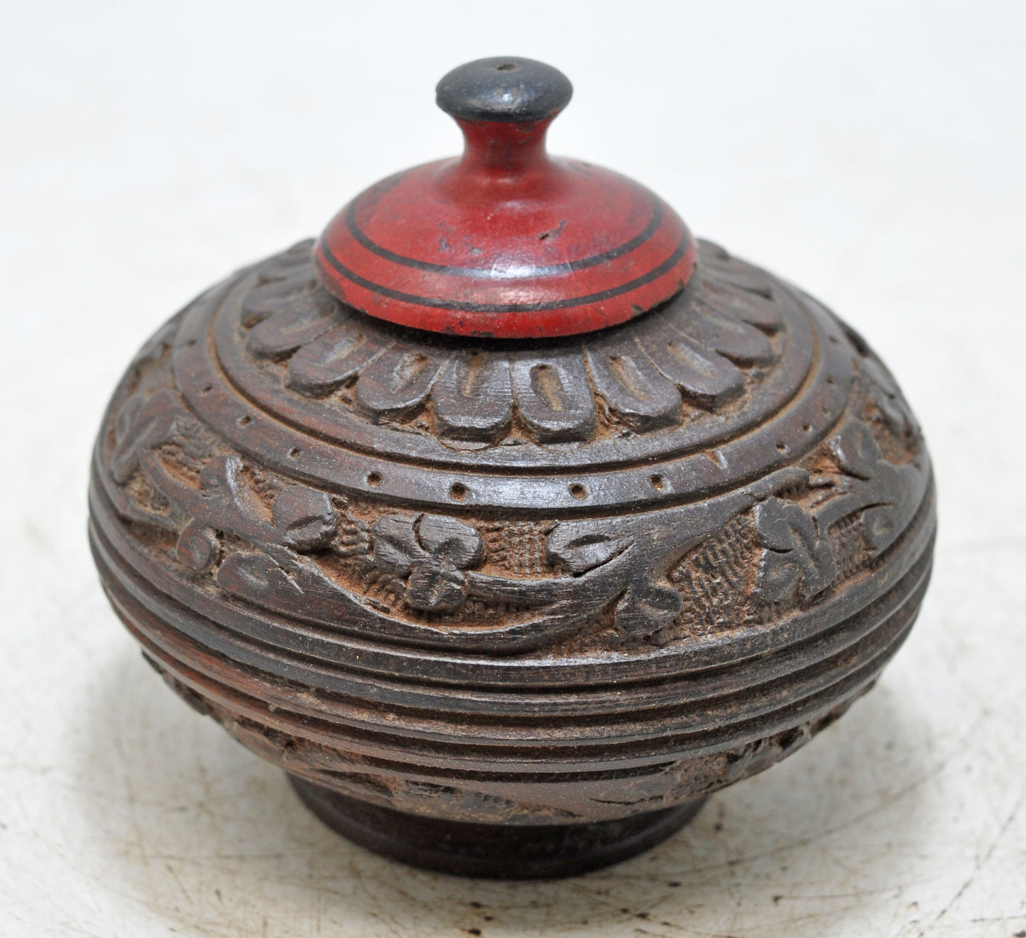 Antique Wooden Kum Kum Powder Tika Box Original Old Hand Carved