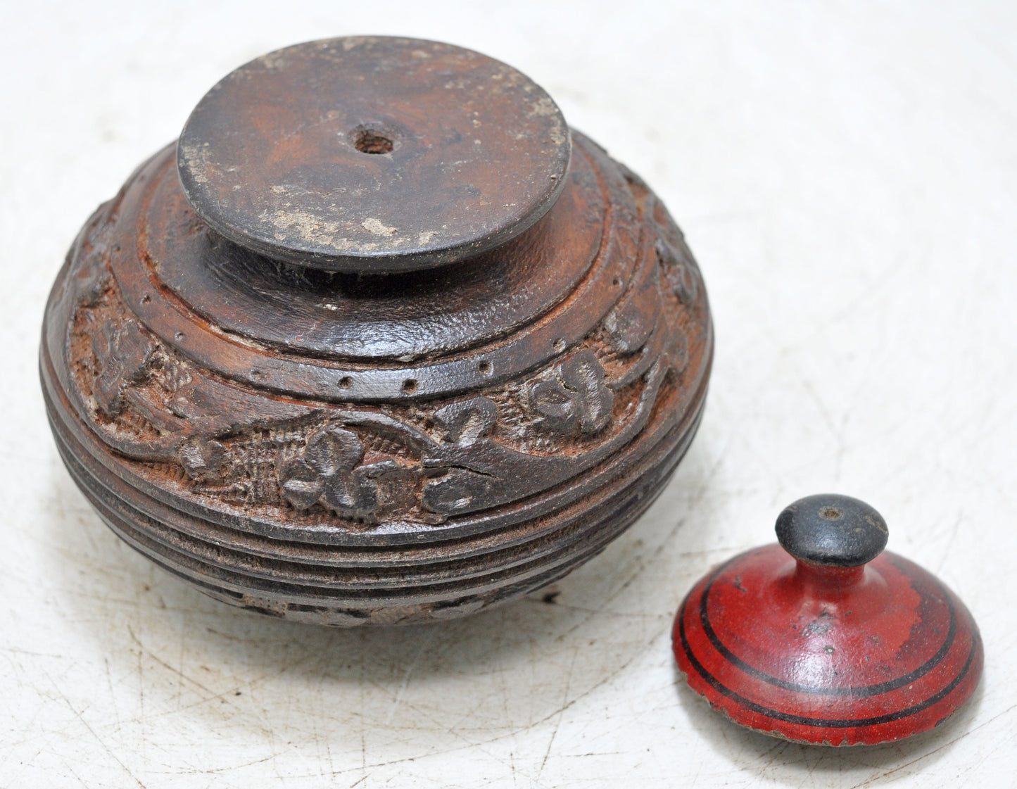 Antique Wooden Kum Kum Powder Tika Box Original Old Hand Carved