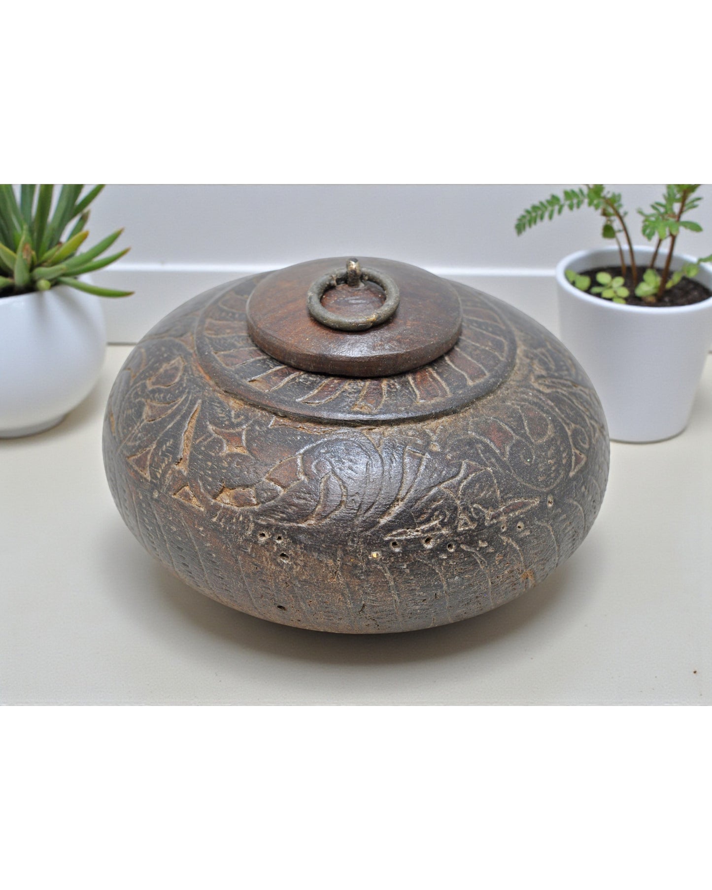 Antique Wooden Tobacco Opium Box Original Old Hand Carved