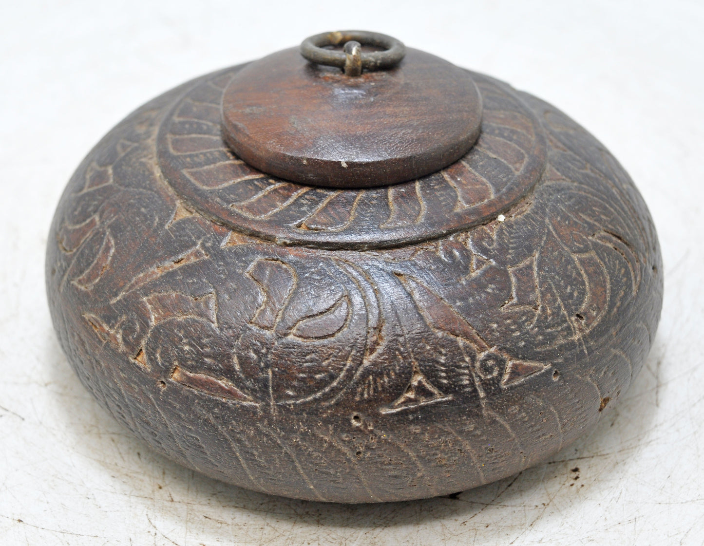 Antique Wooden Tobacco Opium Box Original Old Hand Carved
