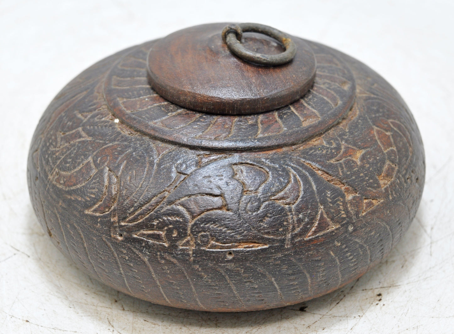 Antique Wooden Tobacco Opium Box Original Old Hand Carved