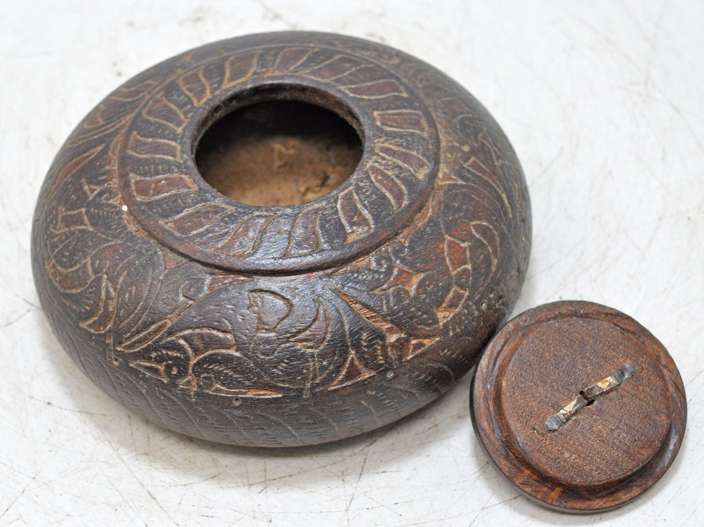 Antique Wooden Tobacco Opium Box Original Old Hand Carved