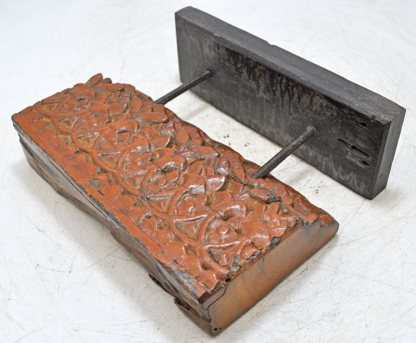 Antique Wooden Floral Carving Panel Plaque Original Old Hand Carved