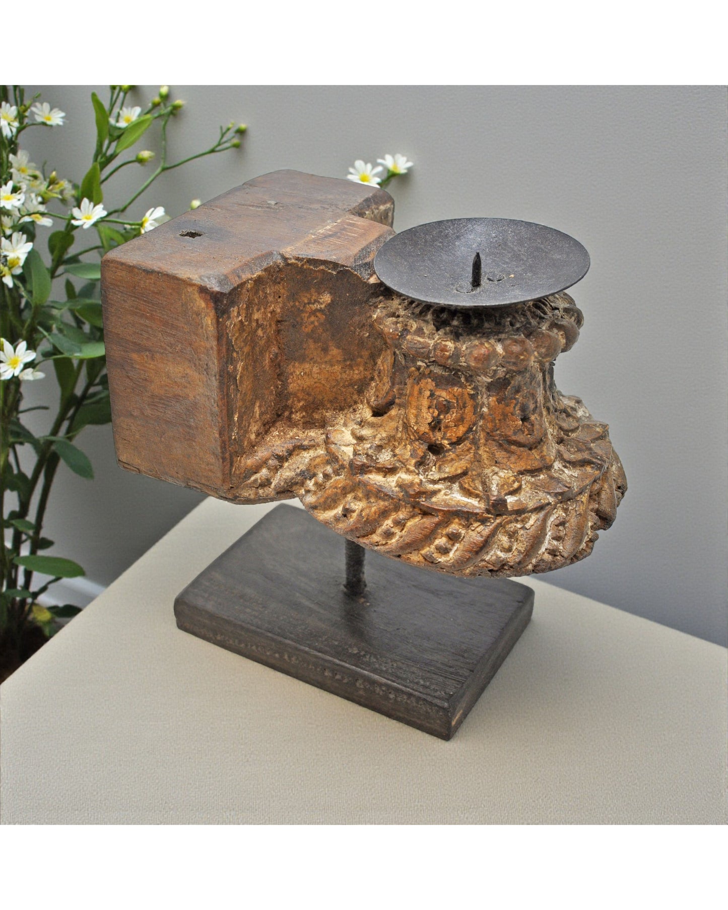 Antique Wooden Bracket Carving Candle Holder Original Old Hand Carved