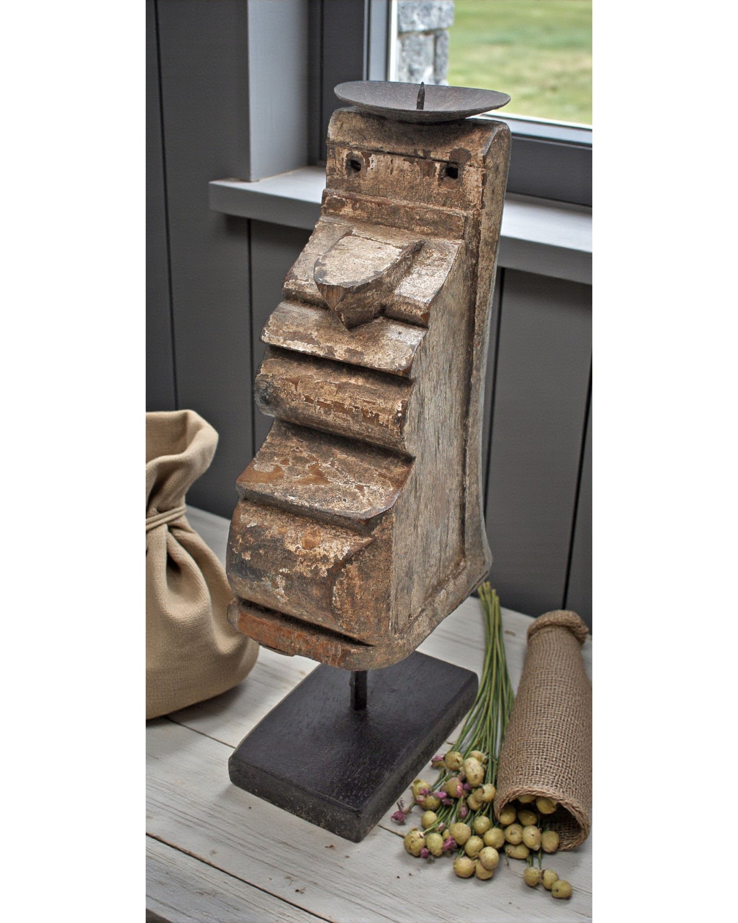 Antique Wooden Bracket Carving Candle Holder Original Old Hand Carved