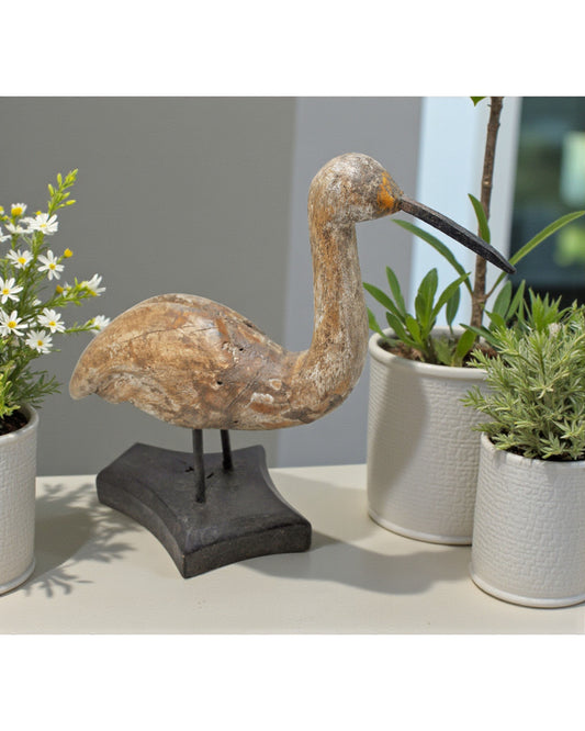 Vintage Wooden Crane Bird Figurine Original Old Hand Carved Painted