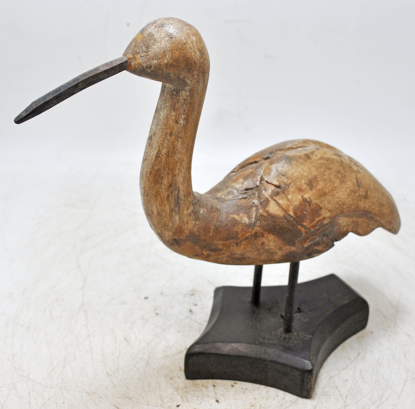 Vintage Wooden Crane Bird Figurine Original Old Hand Carved Painted