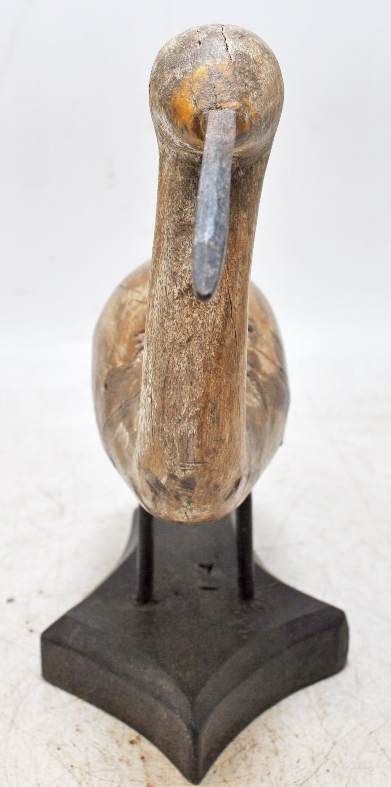 Vintage Wooden Crane Bird Figurine Original Old Hand Carved Painted