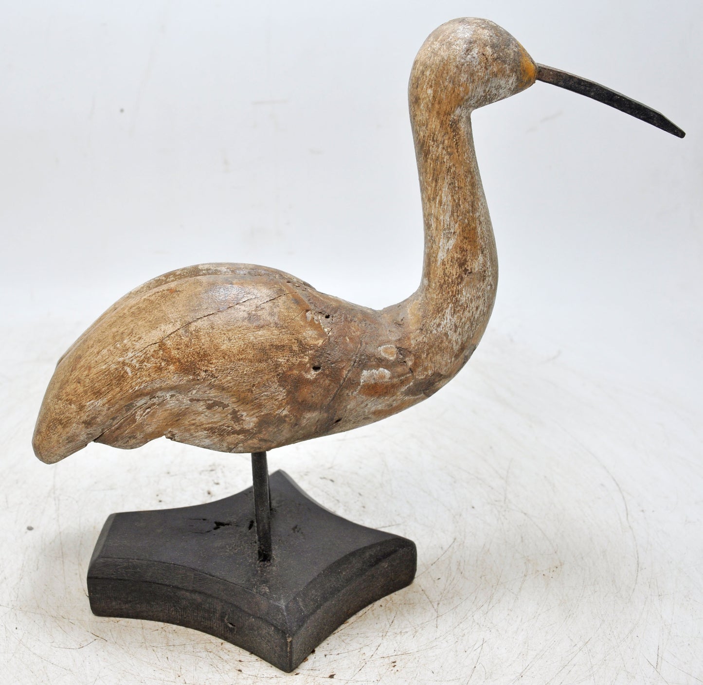 Vintage Wooden Crane Bird Figurine Original Old Hand Carved Painted