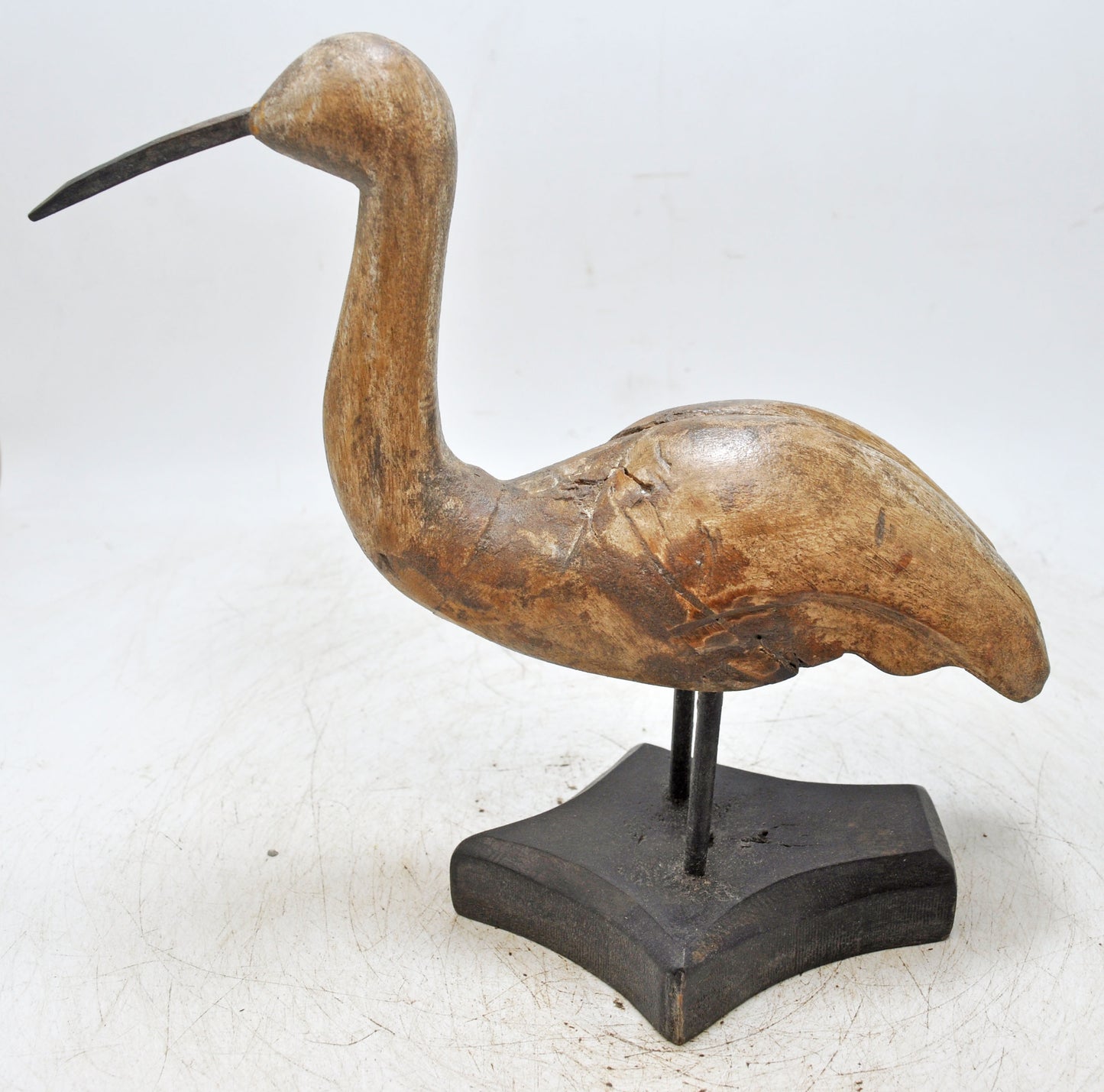 Vintage Wooden Crane Bird Figurine Original Old Hand Carved Painted