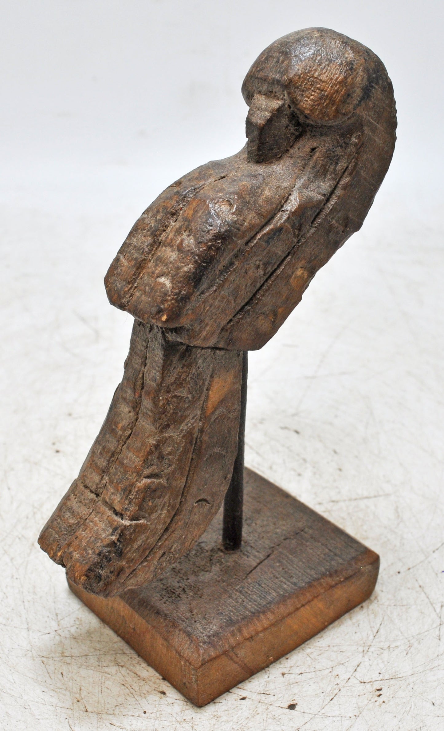 Vintage Wooden Parrot Bird Figurine Original Old Hand Carved Metal Fitted