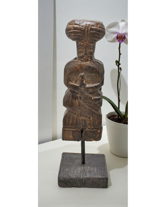 Antique Wooden Man Figurine on Stand Original Old Hand Carved