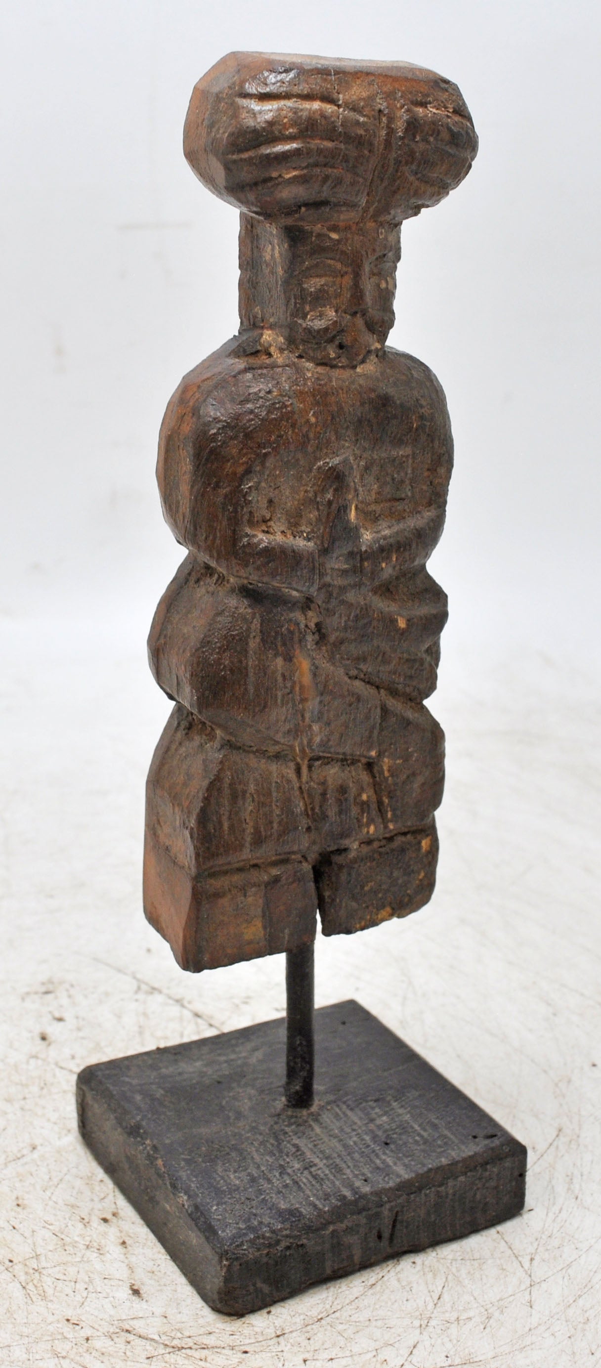 Antique Wooden Man Figurine on Stand Original Old Hand Carved