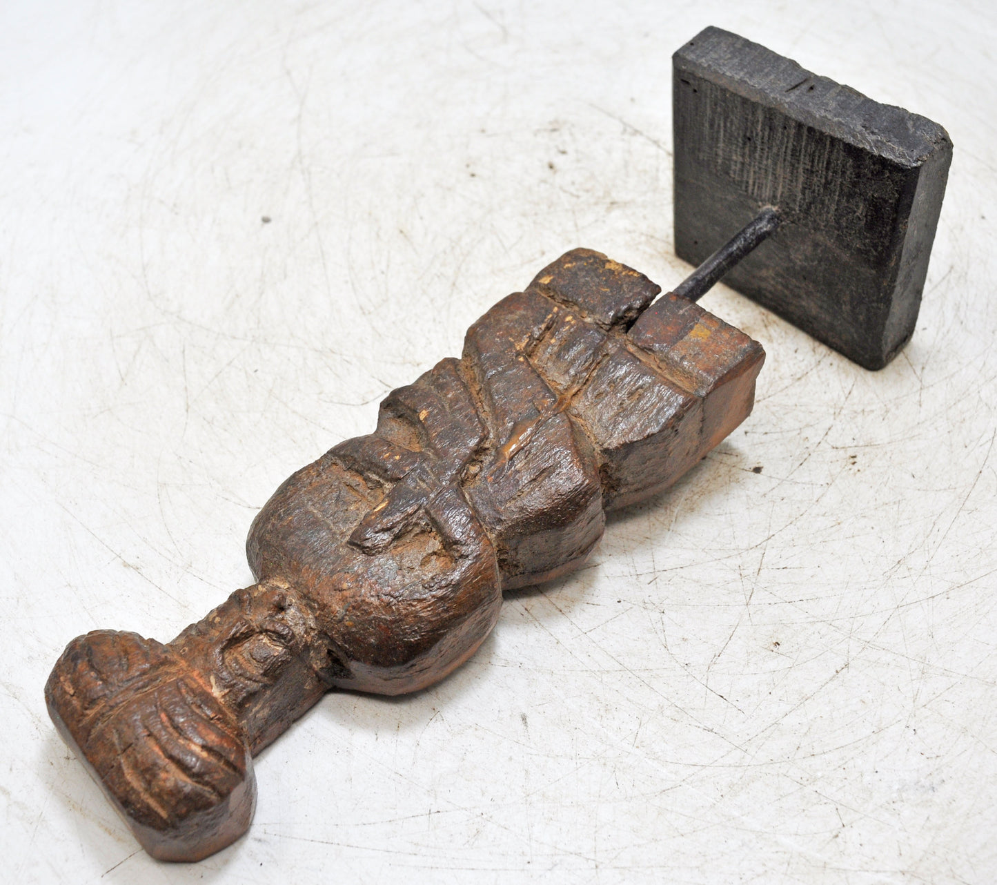 Antique Wooden Man Figurine on Stand Original Old Hand Carved