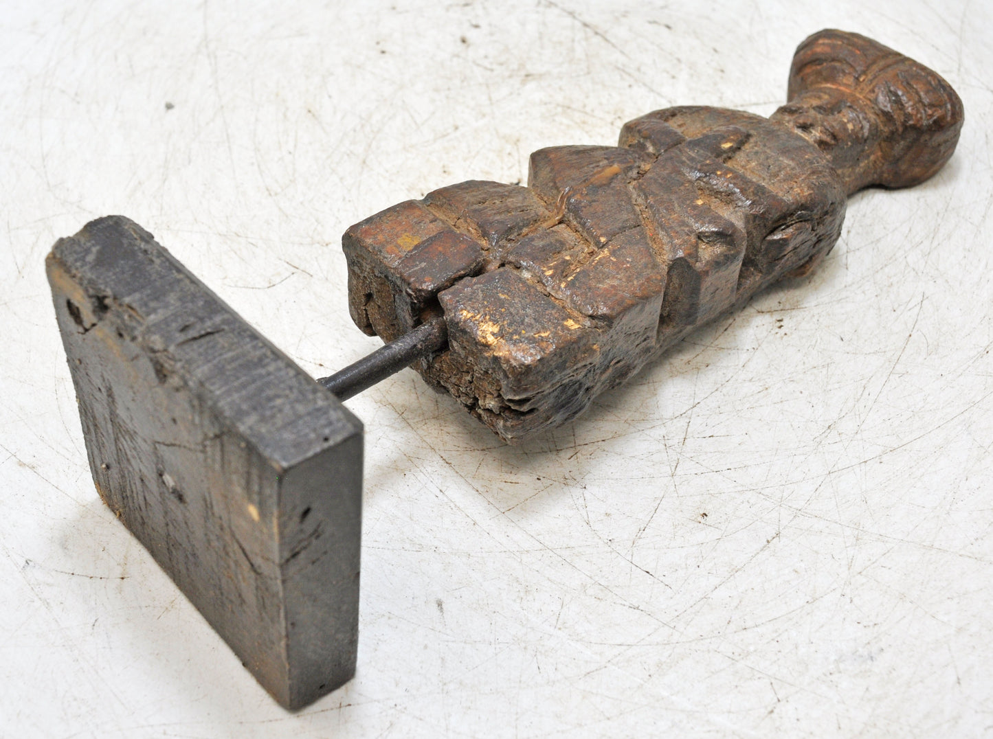 Antique Wooden Man Figurine on Stand Original Old Hand Carved