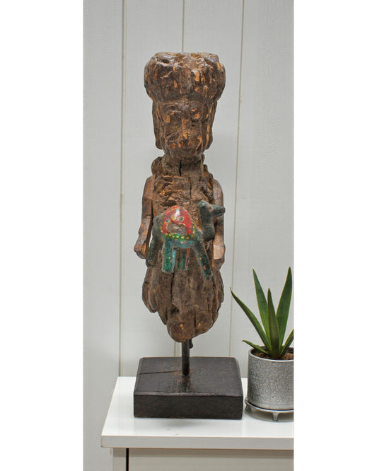 Antique Wooden Man Figurine on Stand Original Old Hand Carved