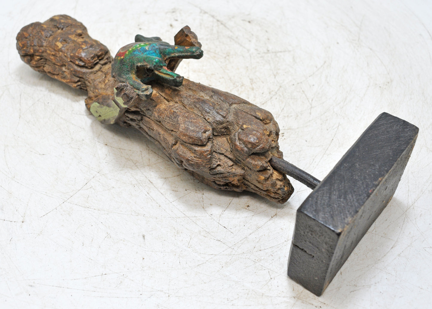 Antique Wooden Man Figurine on Stand Original Old Hand Carved