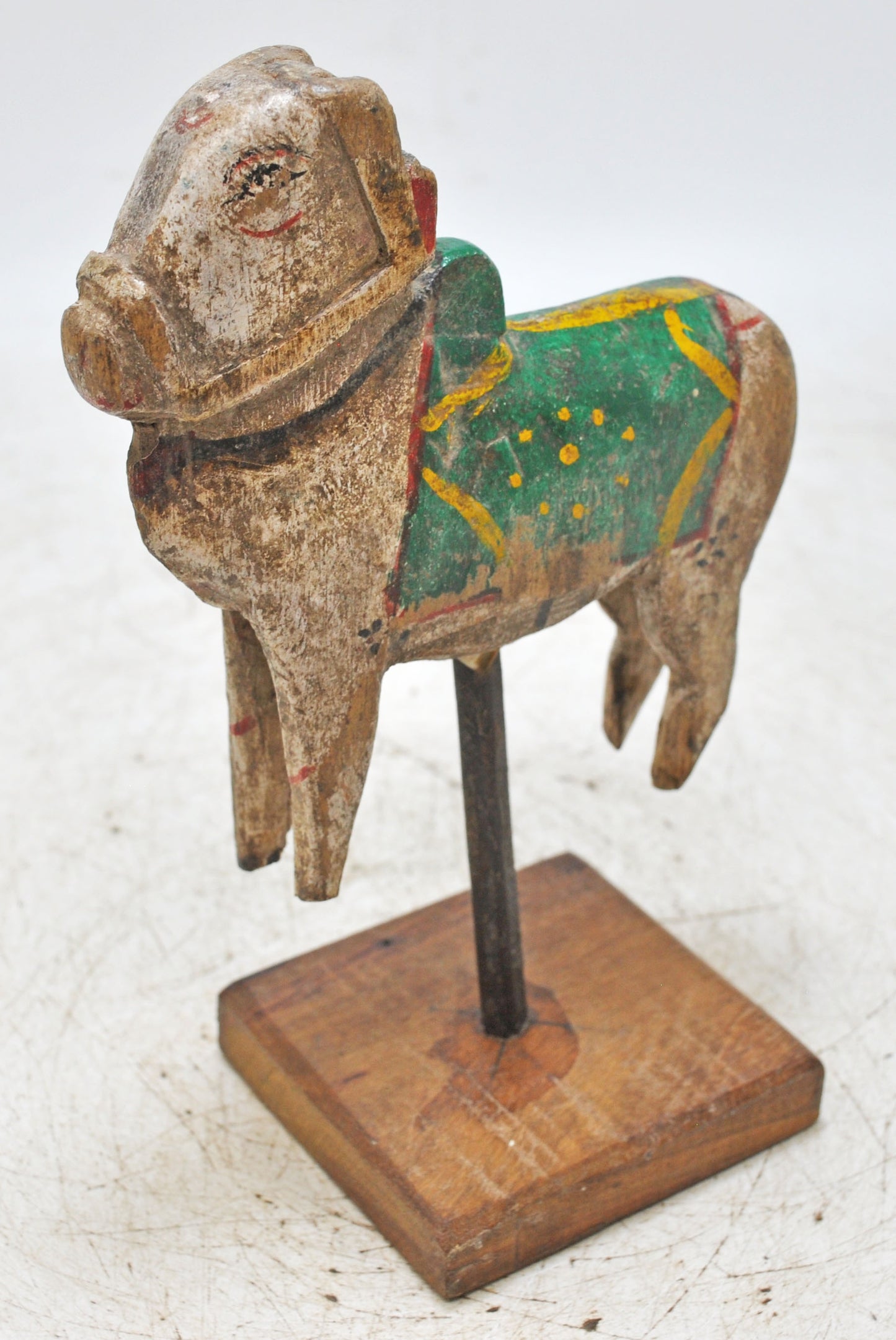 Antique Wooden Holy Cow Nandi Figurine Original Old Hand Carved Painted