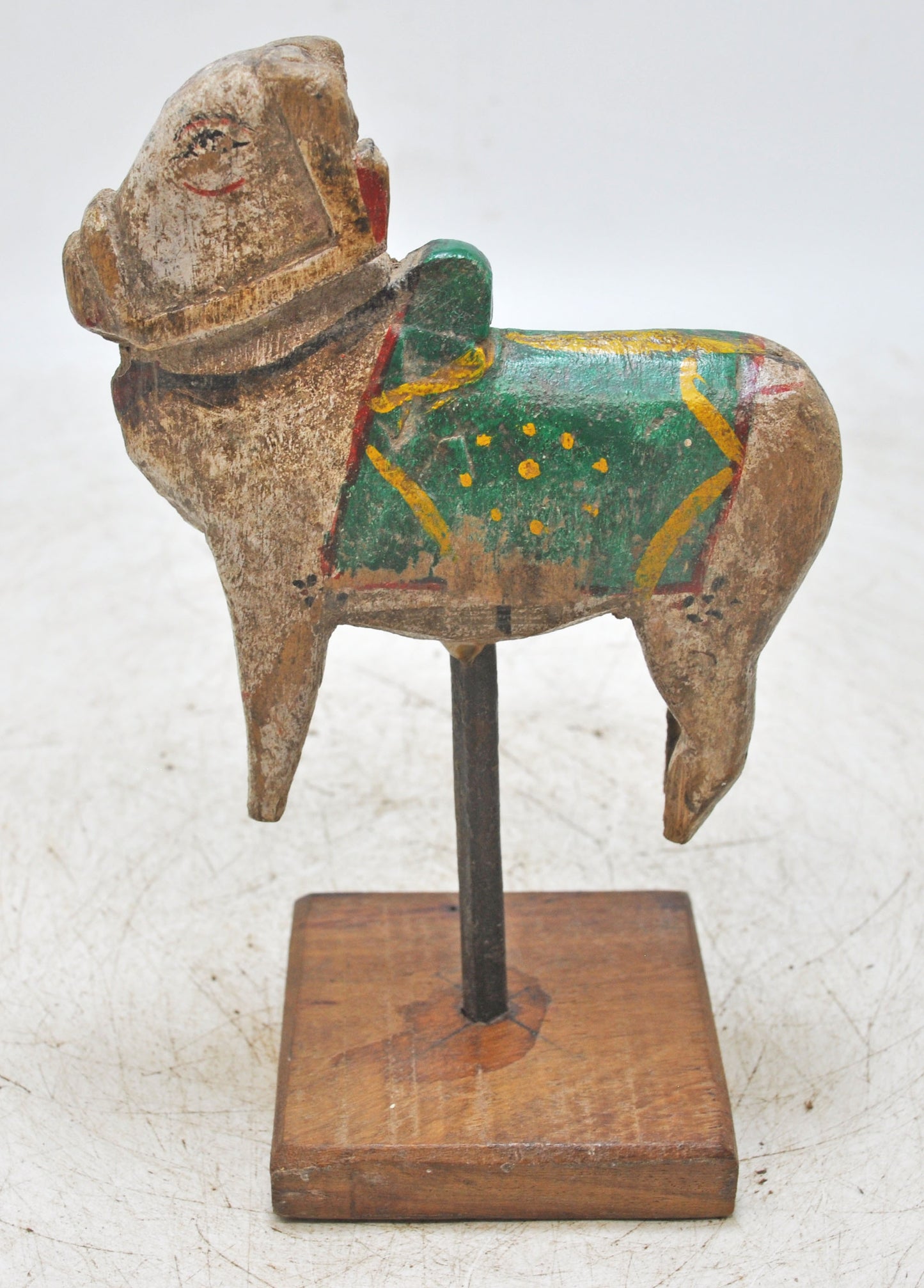 Antique Wooden Holy Cow Nandi Figurine Original Old Hand Carved Painted