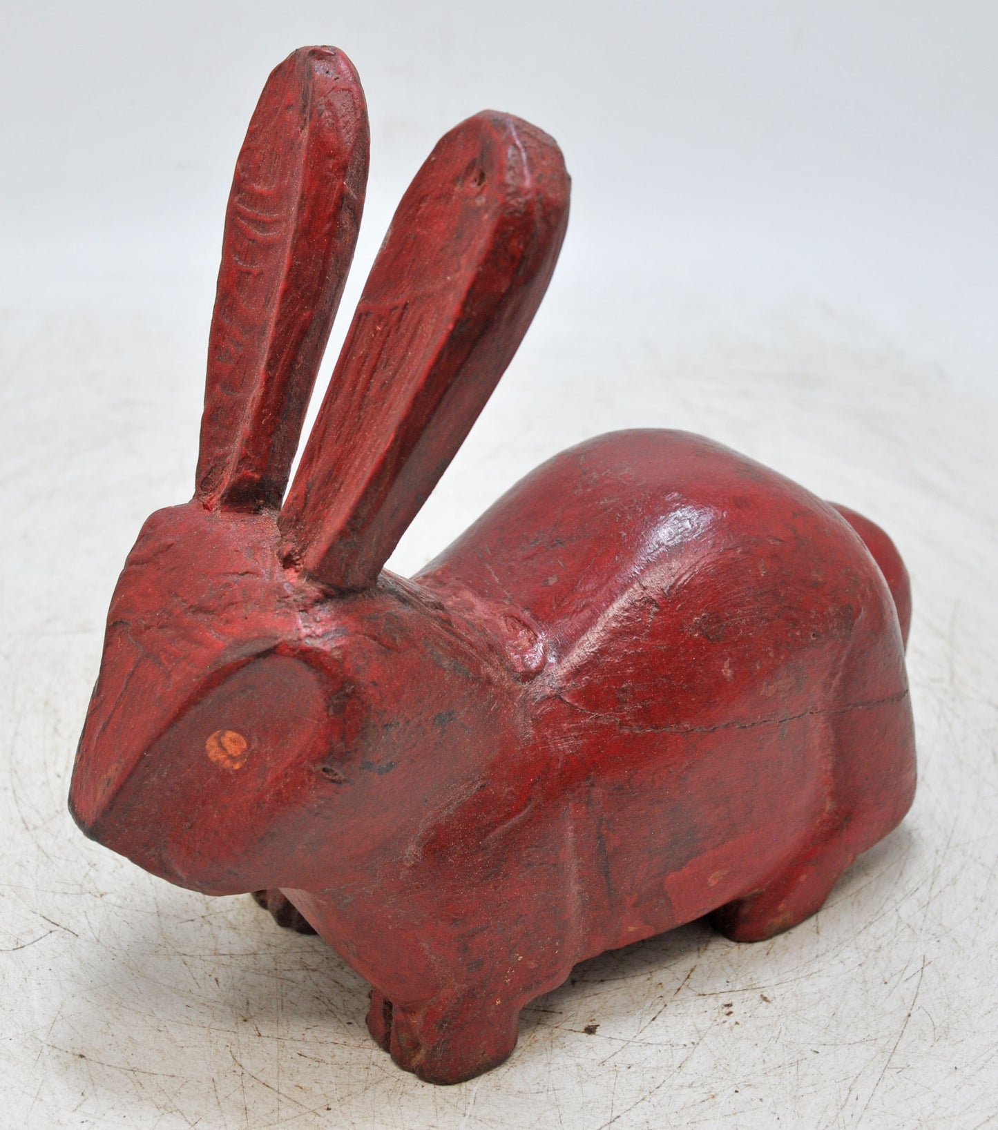 Vintage Wooden Rabbit Figurine Original Old Hand Carved Painted