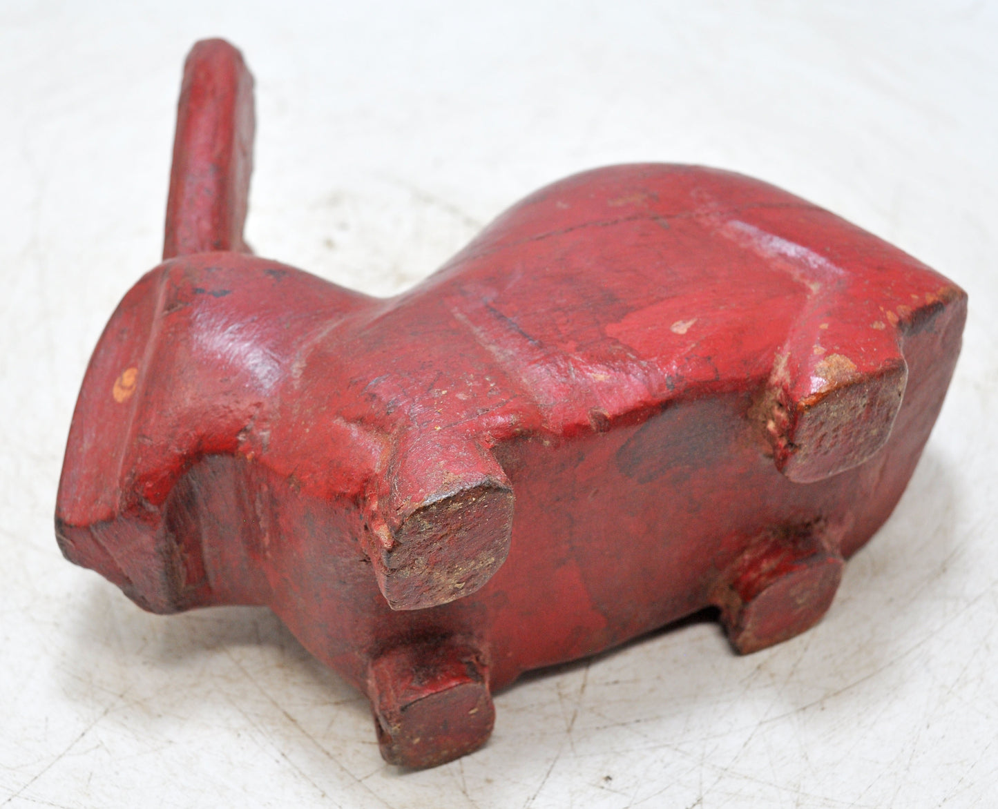 Vintage Wooden Rabbit Figurine Original Old Hand Carved Painted