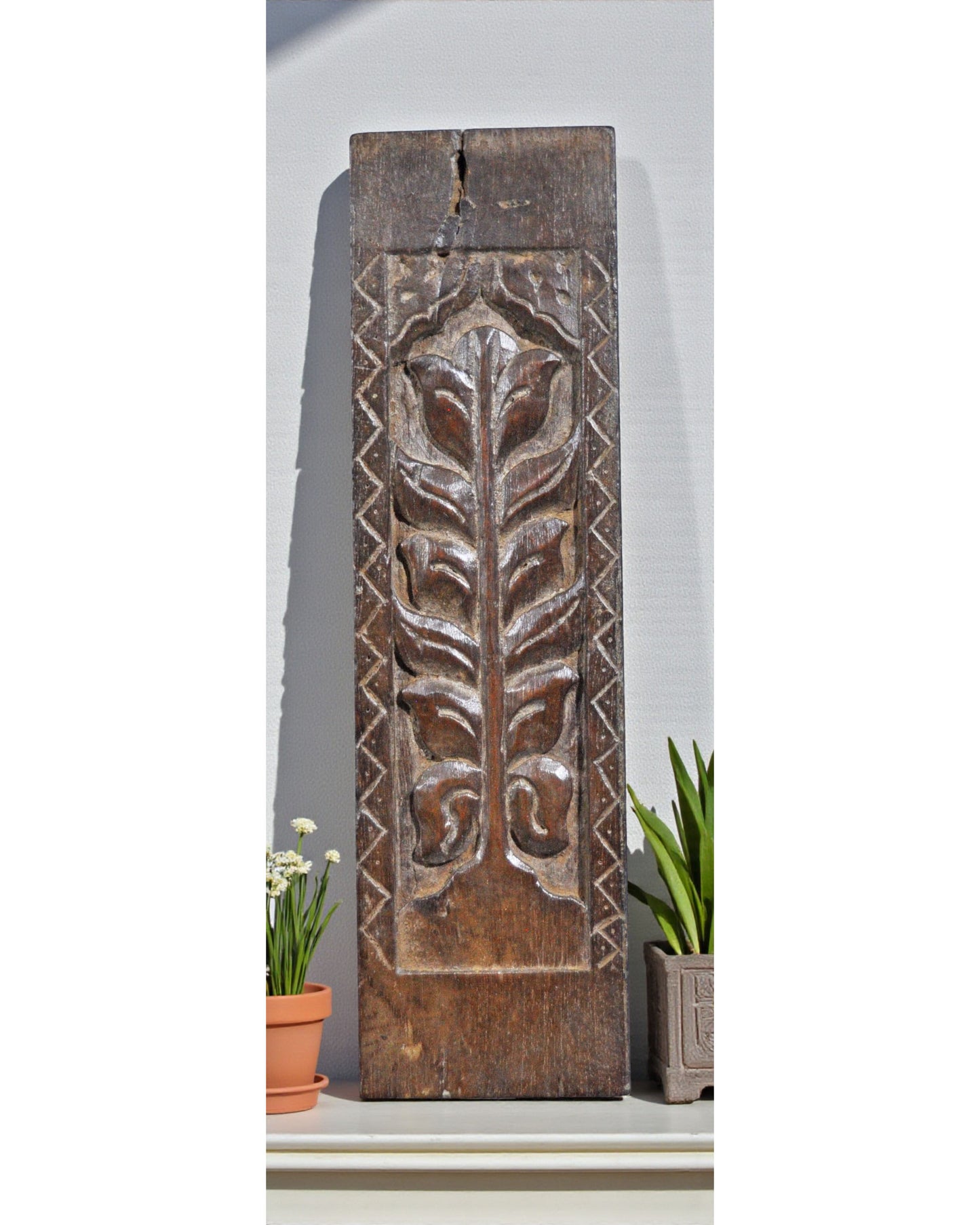 Antique Wooden Floral Carving Wall Décor Panel Original Old Hand Carved