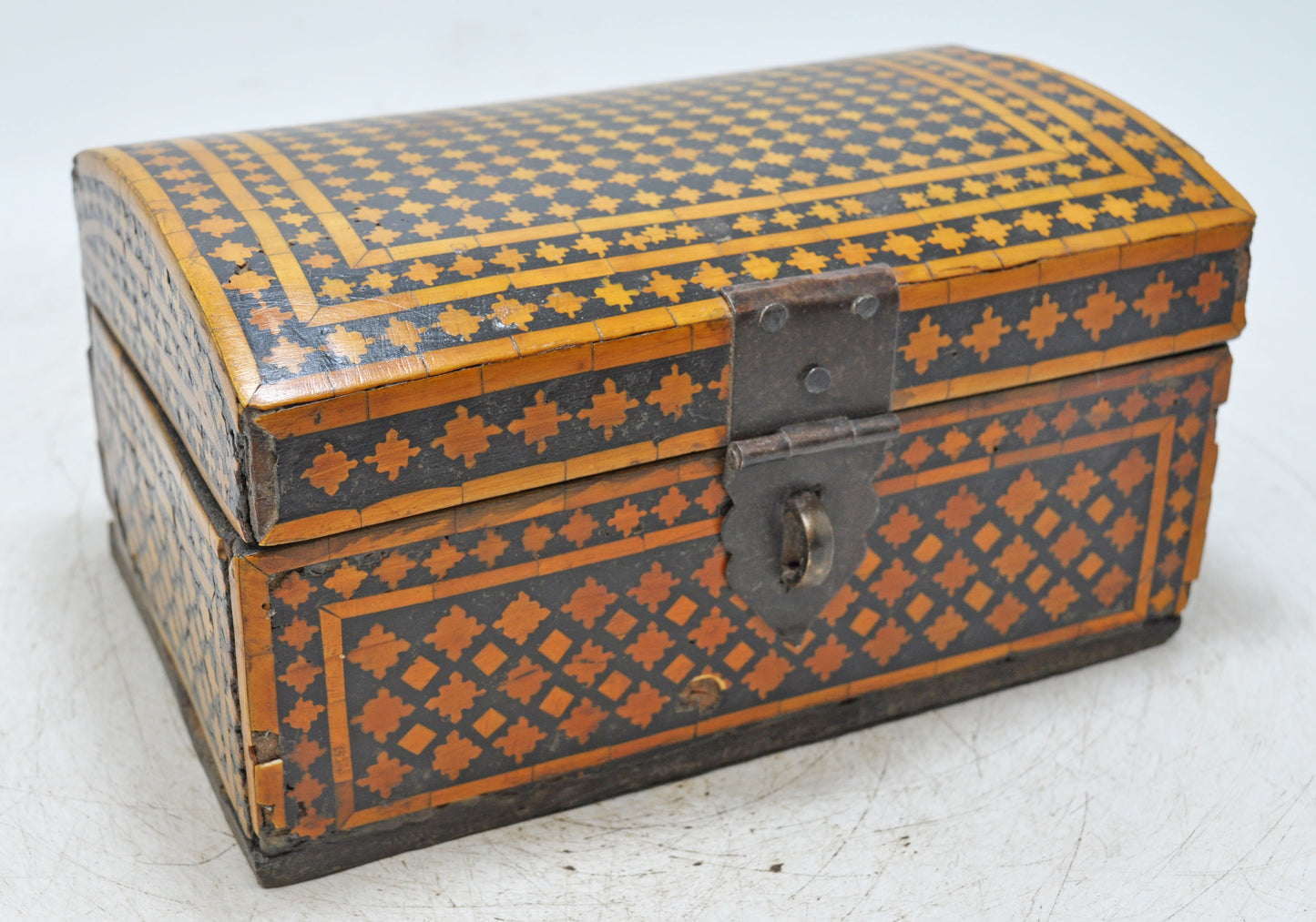 Antique Wooden Bon Overlay Storage Chest Box Original Old Hand Crafted