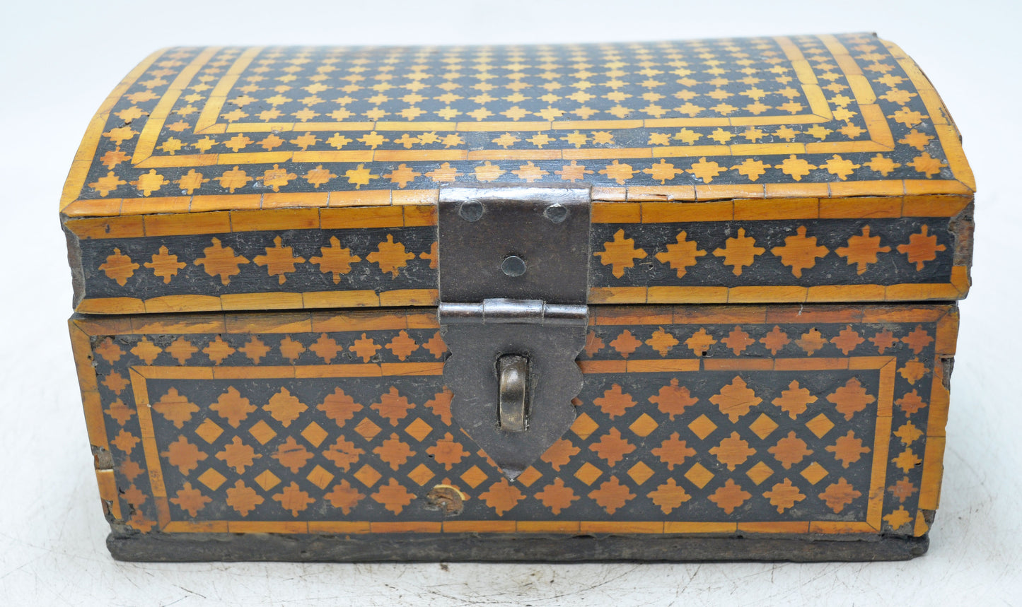 Antique Wooden Bon Overlay Storage Chest Box Original Old Hand Crafted