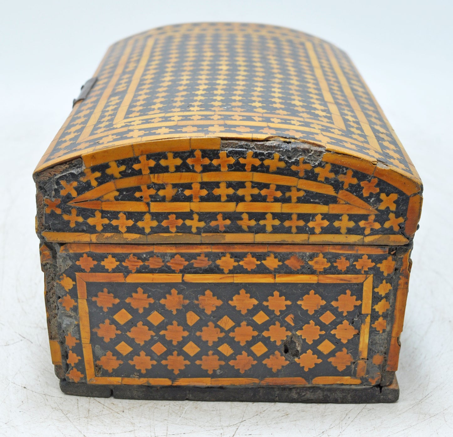 Antique Wooden Bon Overlay Storage Chest Box Original Old Hand Crafted