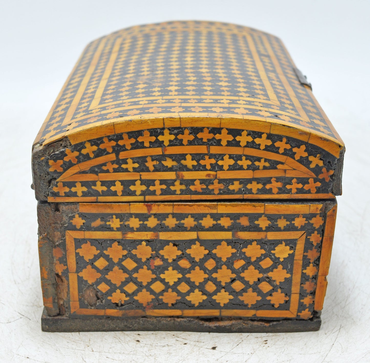 Antique Wooden Bon Overlay Storage Chest Box Original Old Hand Crafted