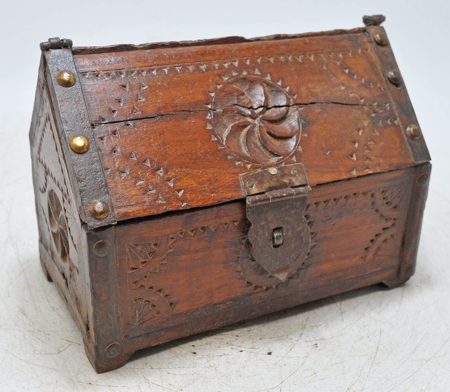 Vintage Wooden Hut Shaped Storage Box Original Old Hand Crafted Carved