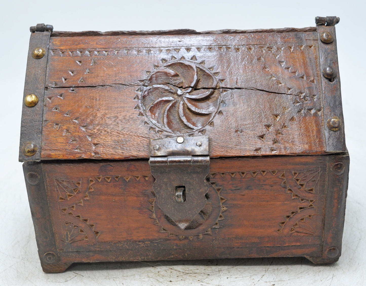 Vintage Wooden Hut Shaped Storage Box Original Old Hand Crafted Carved