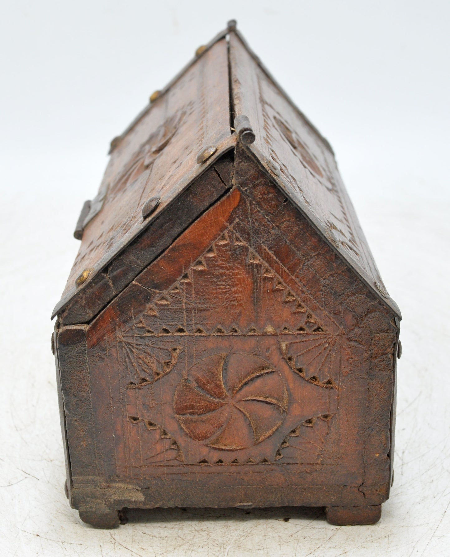 Vintage Wooden Hut Shaped Storage Box Original Old Hand Crafted Carved