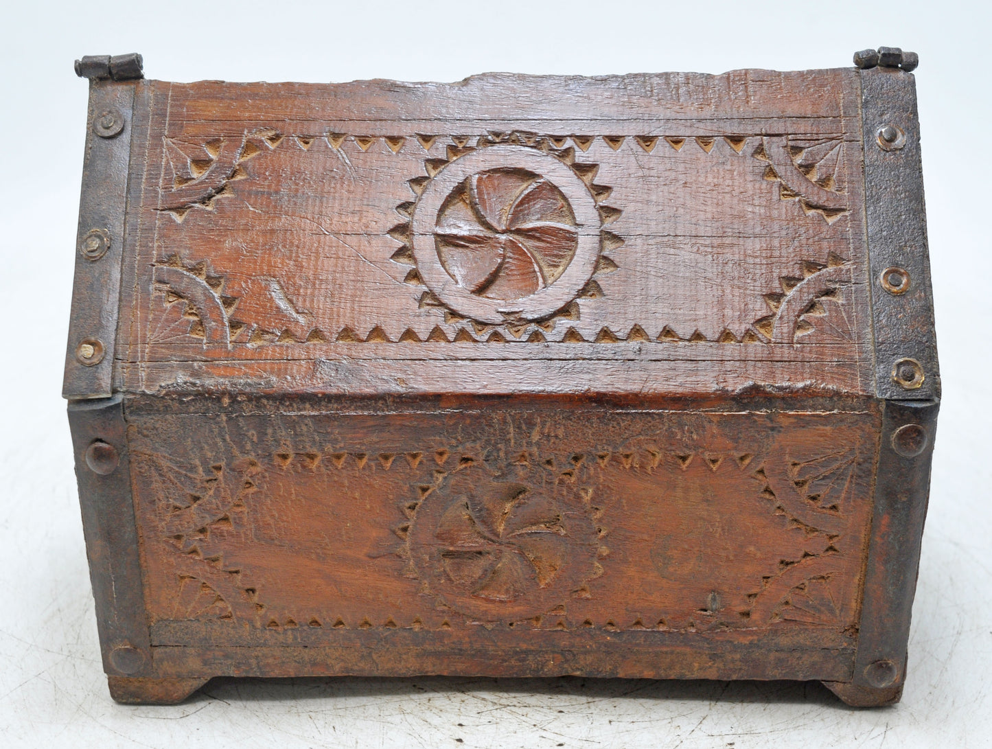 Vintage Wooden Hut Shaped Storage Box Original Old Hand Crafted Carved