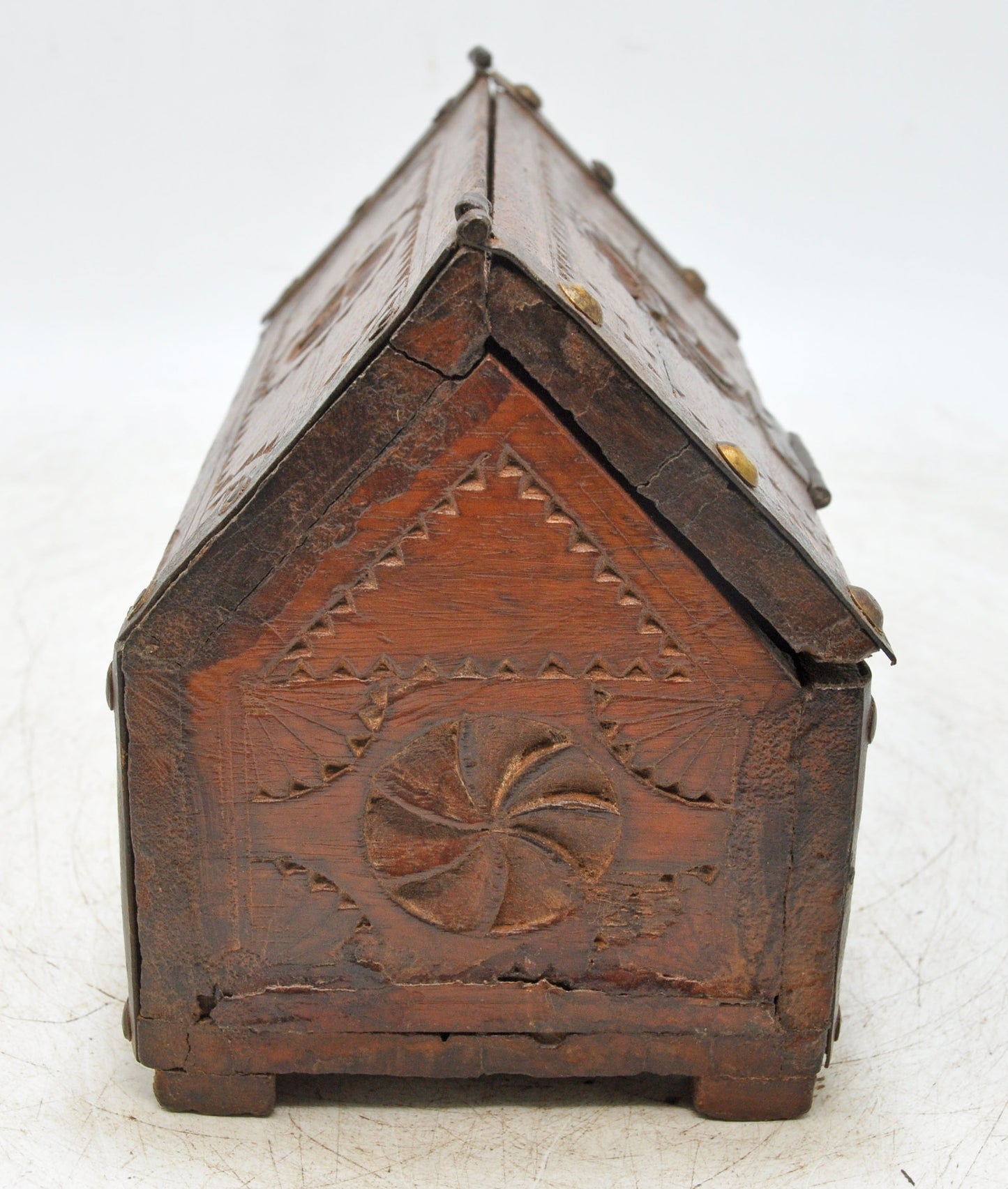 Vintage Wooden Hut Shaped Storage Box Original Old Hand Crafted Carved