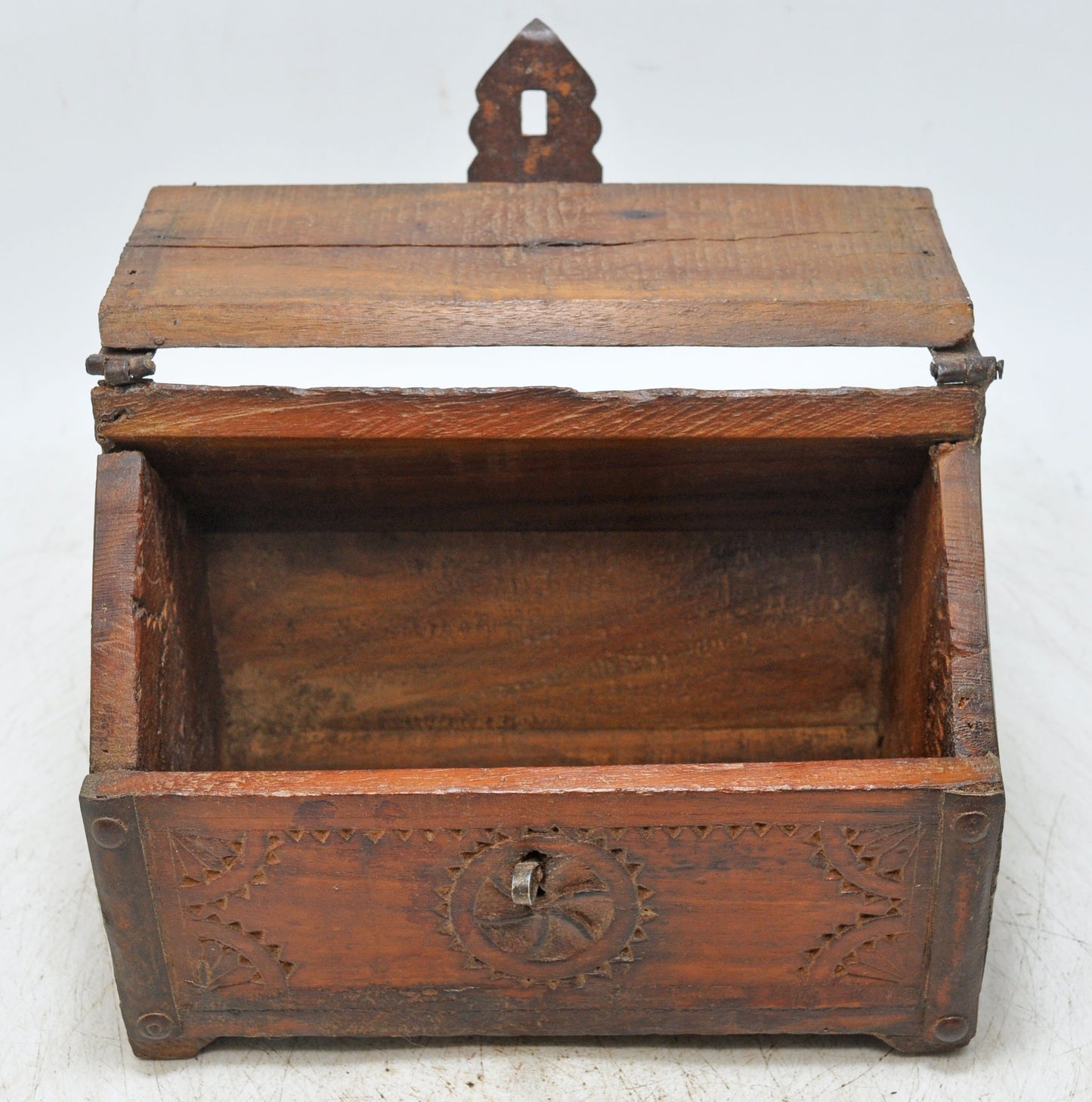 Vintage Wooden Hut Shaped Storage Box Original Old Hand Crafted Carved