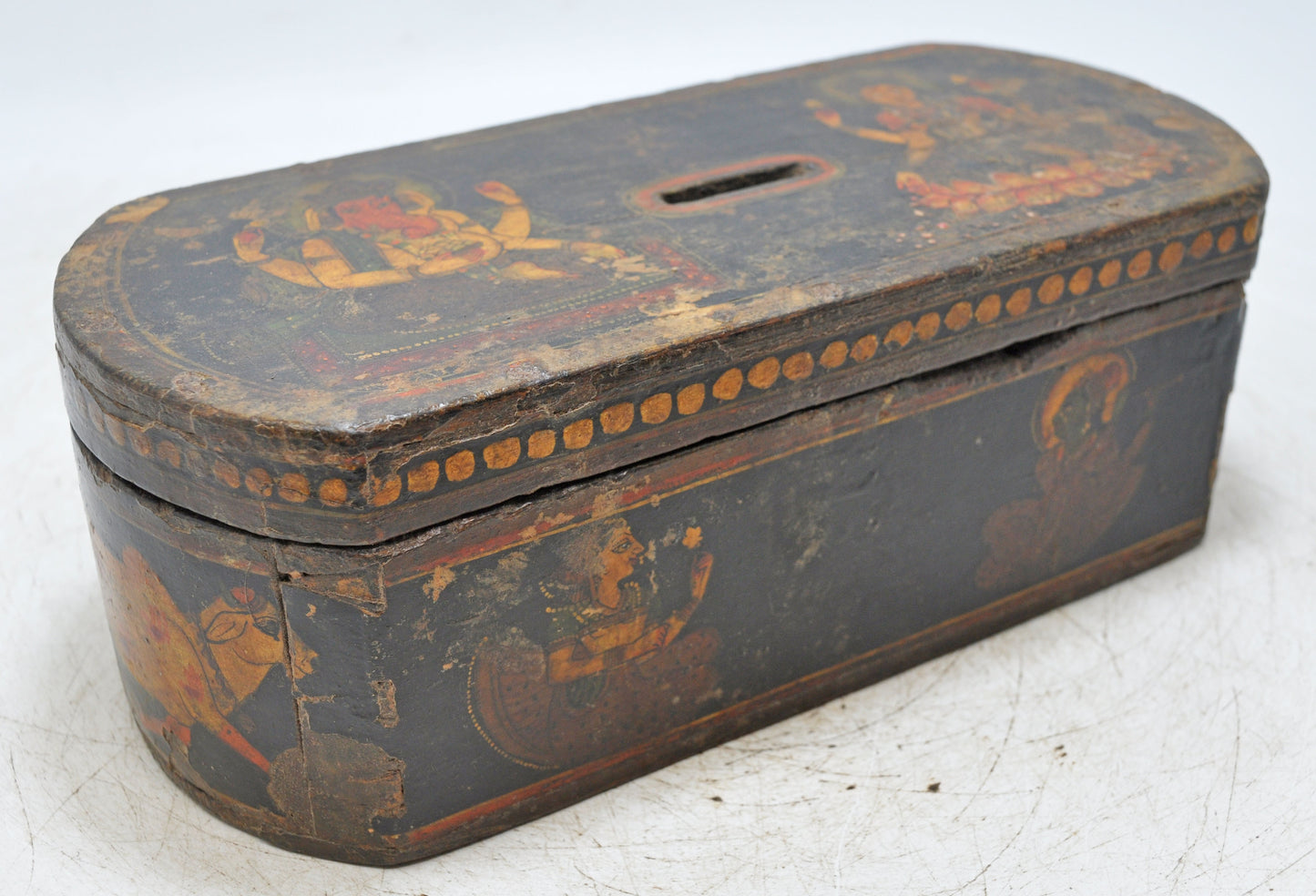 Antique Wooden Coin Money Box Original Old Hand Crafted Very Fine Painted
