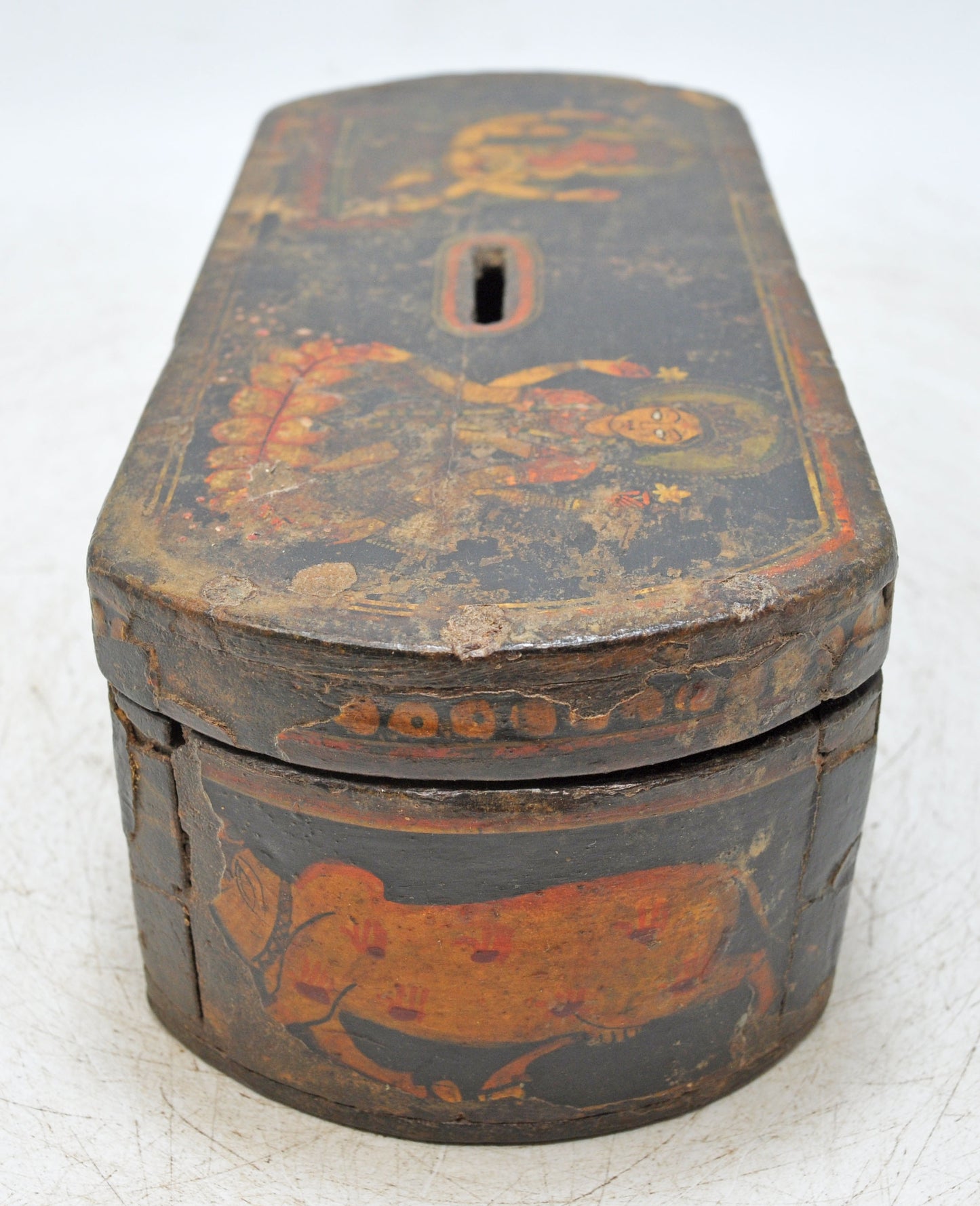 Antique Wooden Coin Money Box Original Old Hand Crafted Very Fine Painted