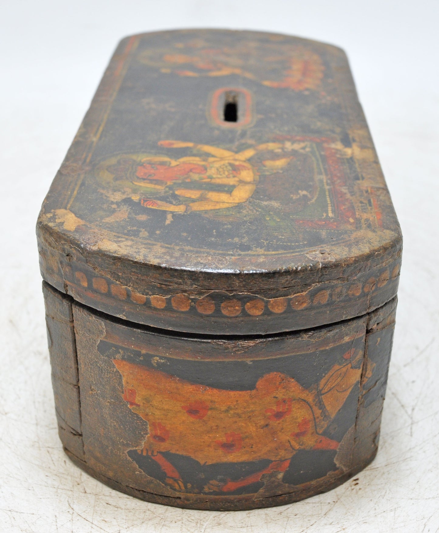 Antique Wooden Coin Money Box Original Old Hand Crafted Very Fine Painted