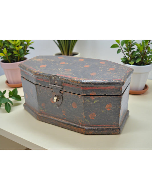 Vintage Wooden Small Storage Box Original Old Hand Crafted Hand Painted