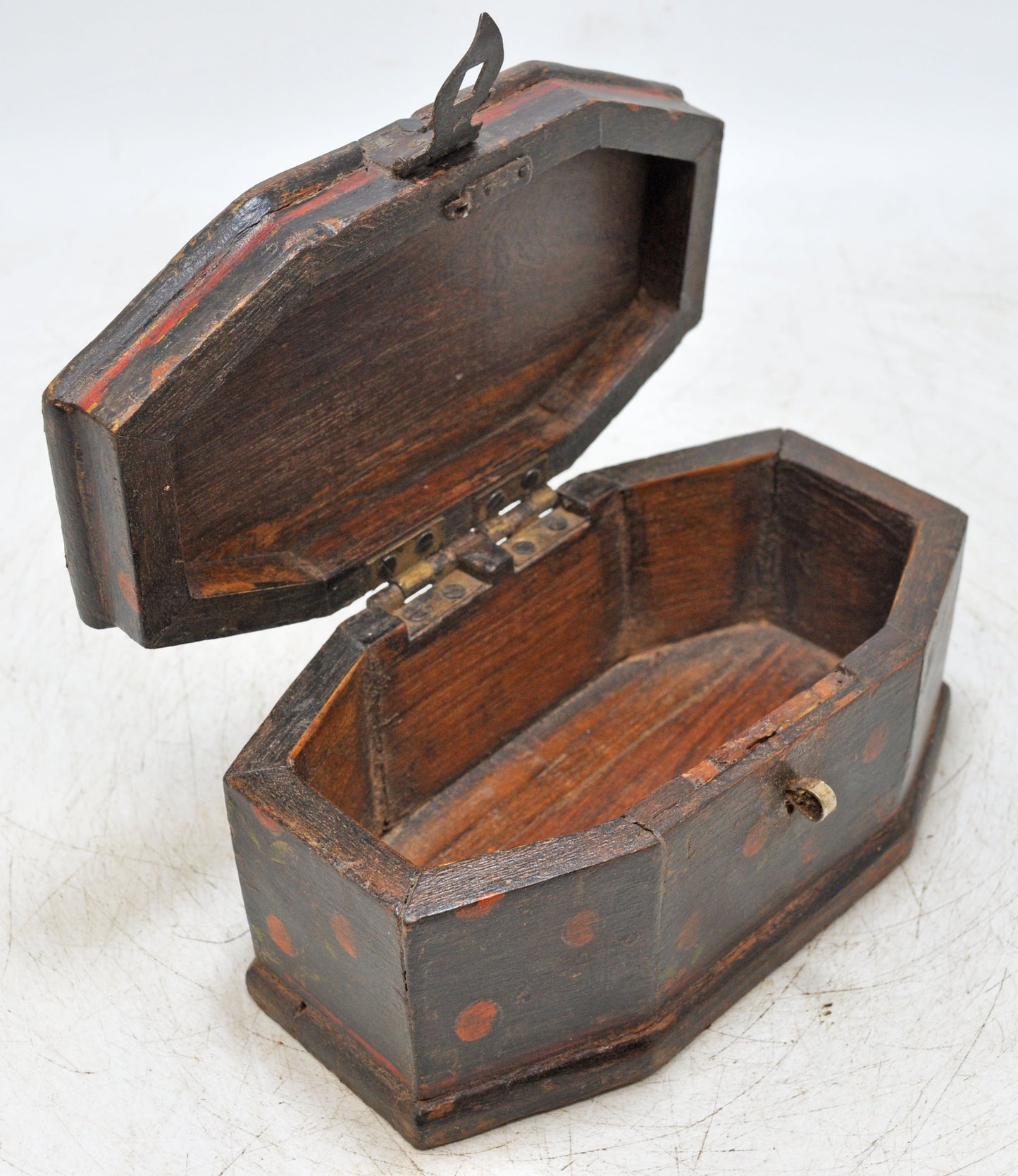 Vintage Wooden Small Storage Box Original Old Hand Crafted Hand Painted