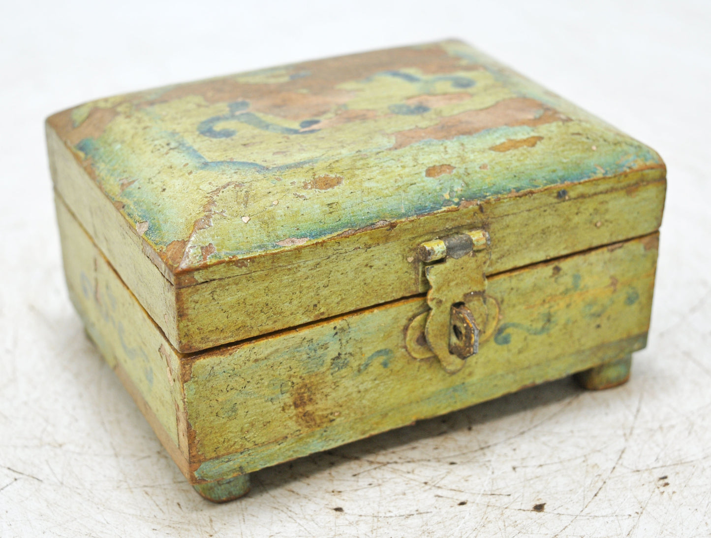 Vintage Wooden Small Storage Box Original Old Hand Crafted Hand Painted