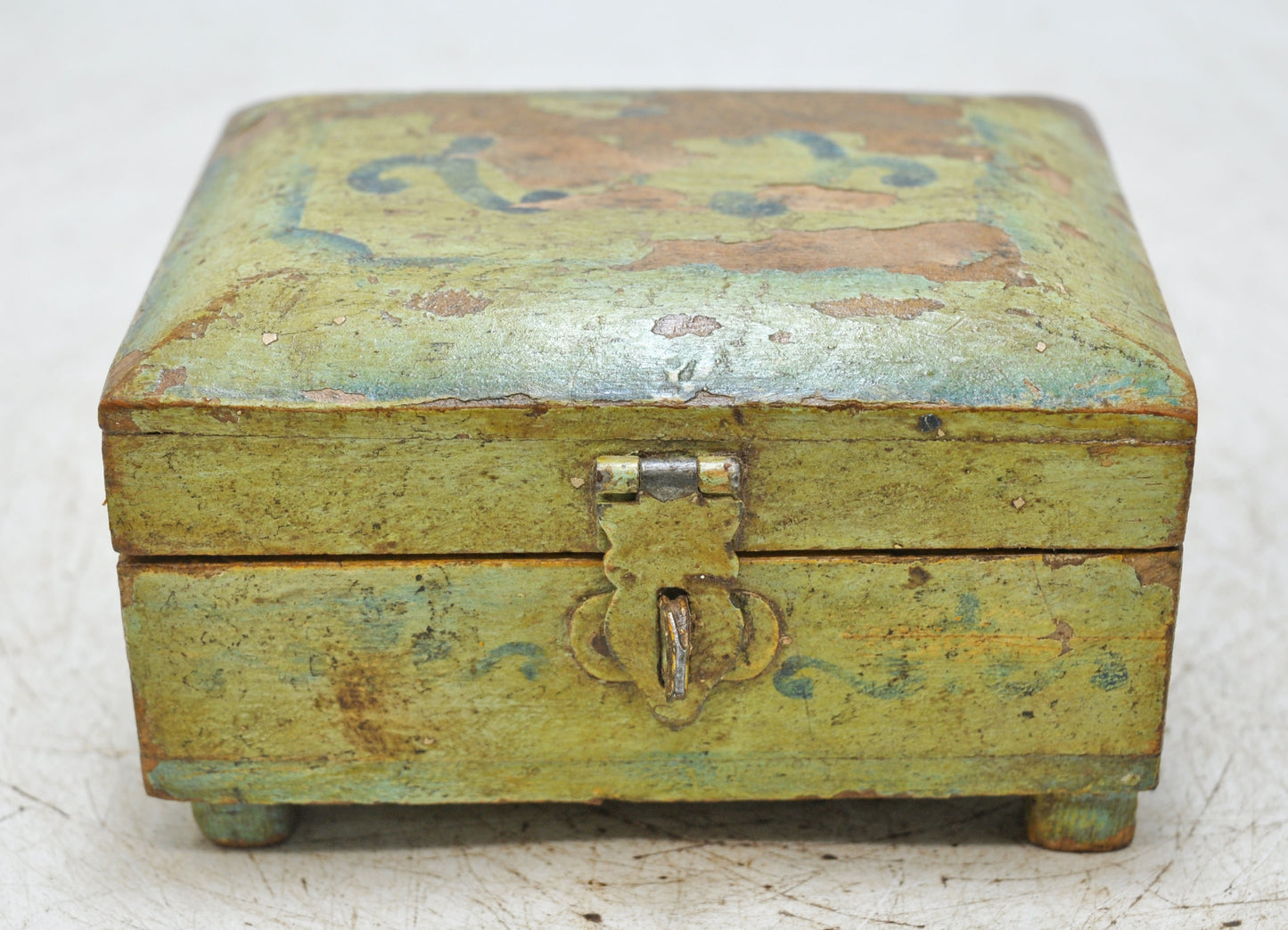 Vintage Wooden Small Storage Box Original Old Hand Crafted Hand Painted