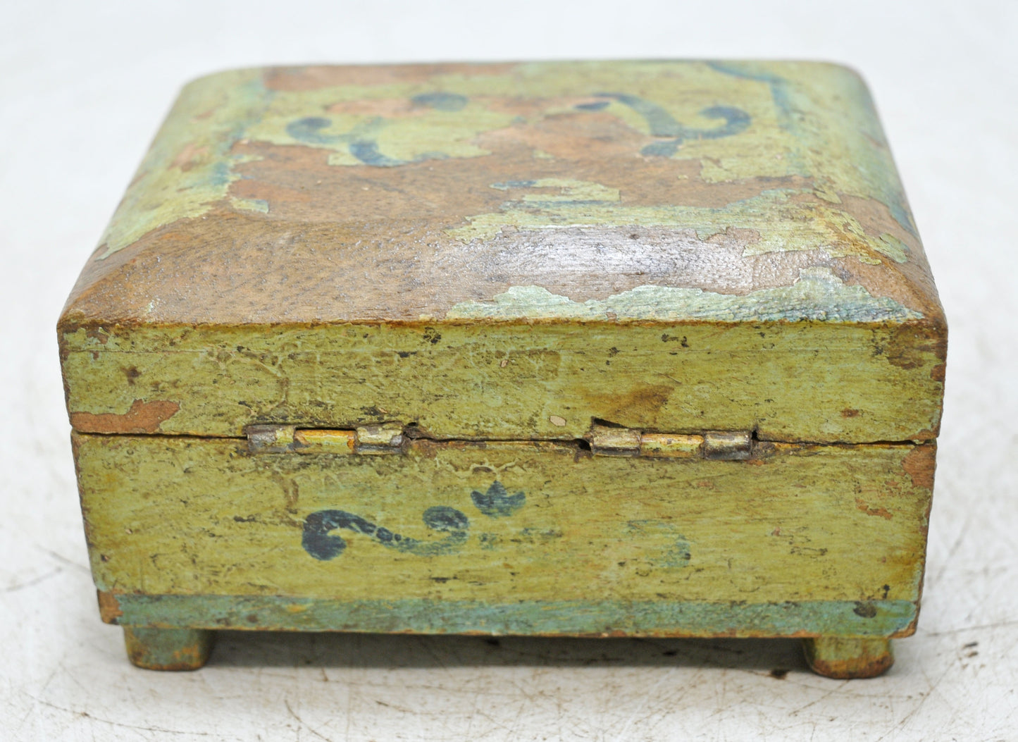 Vintage Wooden Small Storage Box Original Old Hand Crafted Hand Painted