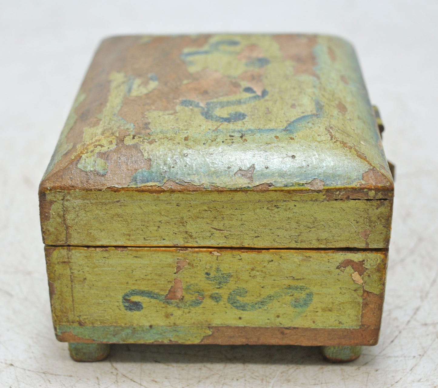 Vintage Wooden Small Storage Box Original Old Hand Crafted Hand Painted