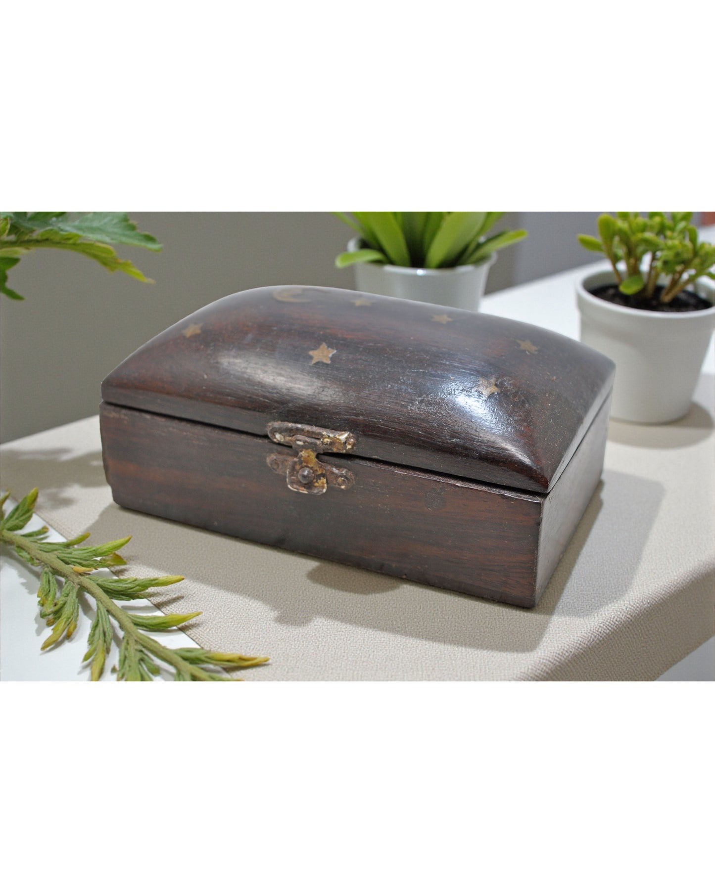 Vintage Wooden Ebony Wood Small Jewelery Box Original Old Hand Crafted