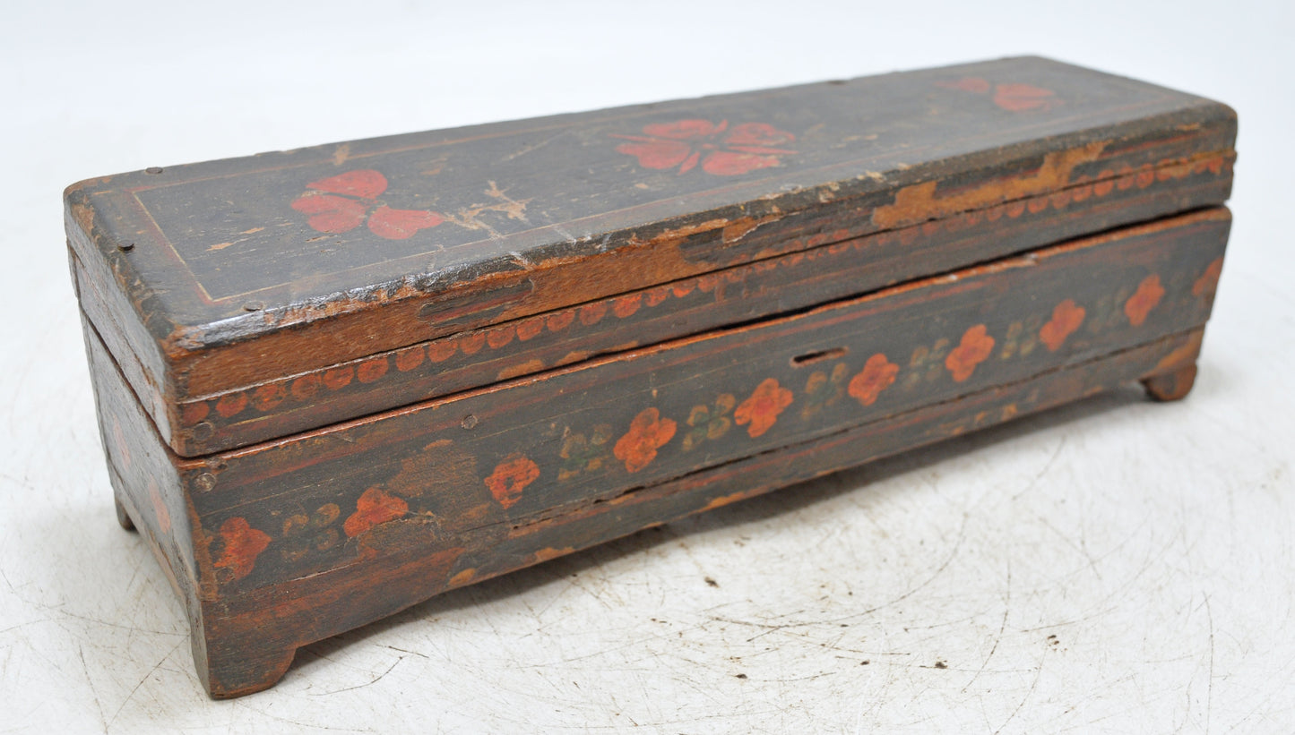 Antique Wooden Pencil Stationary Box Original Old Hand Crafted Fine Painted